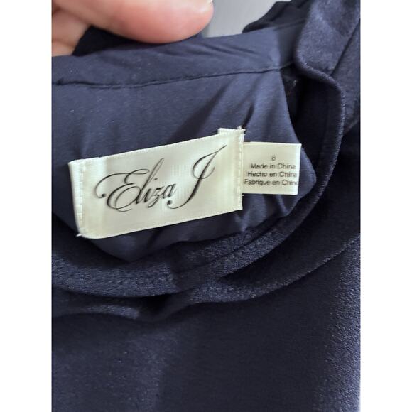 ELIZA J Womens Ruffle Halter Neck Jumpsuit Size 8 Navy NWT - Picture 7 of 14